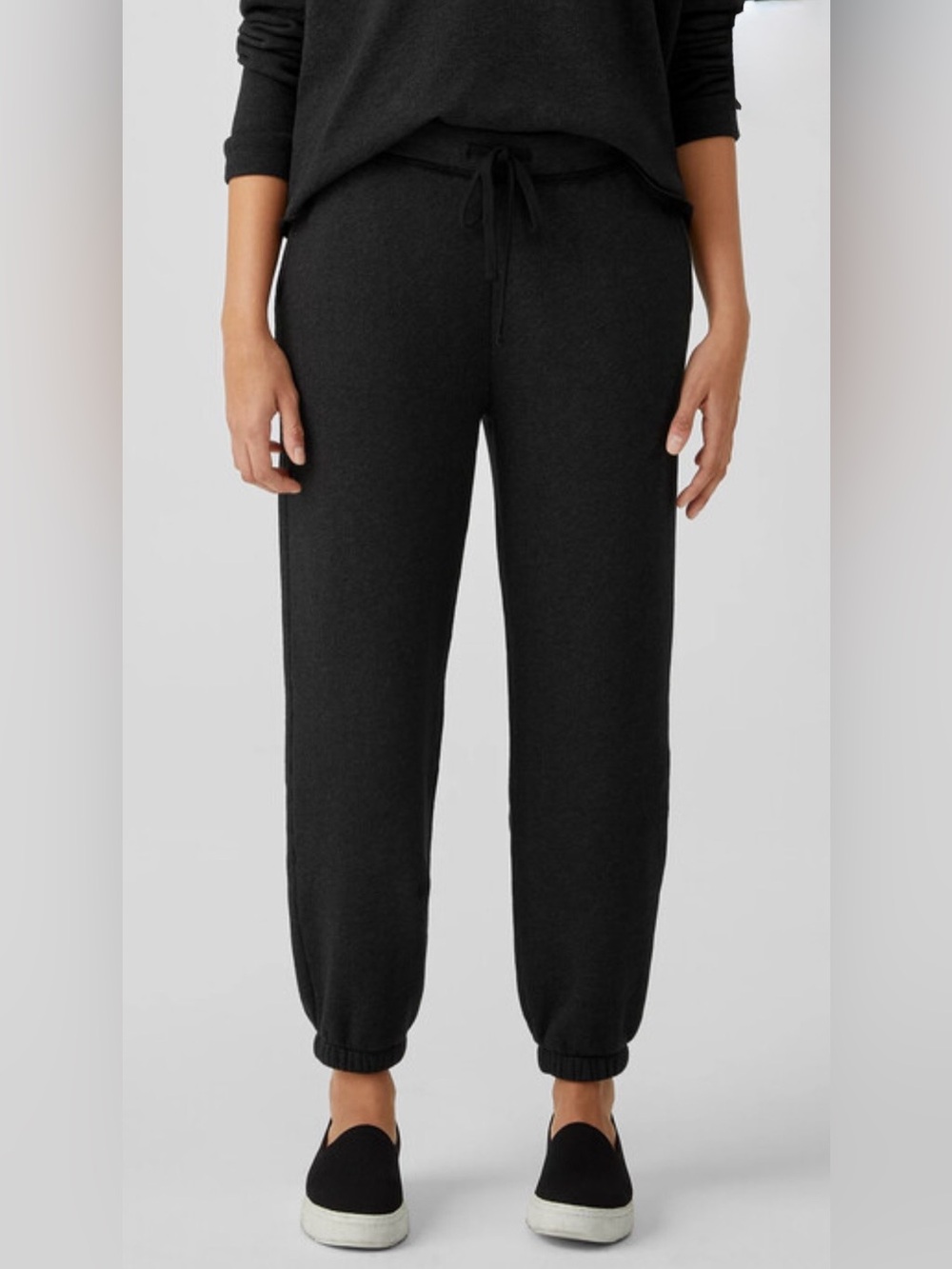Eileen Fisher Black Organic Cotton French Terry Jogger Pant Large
